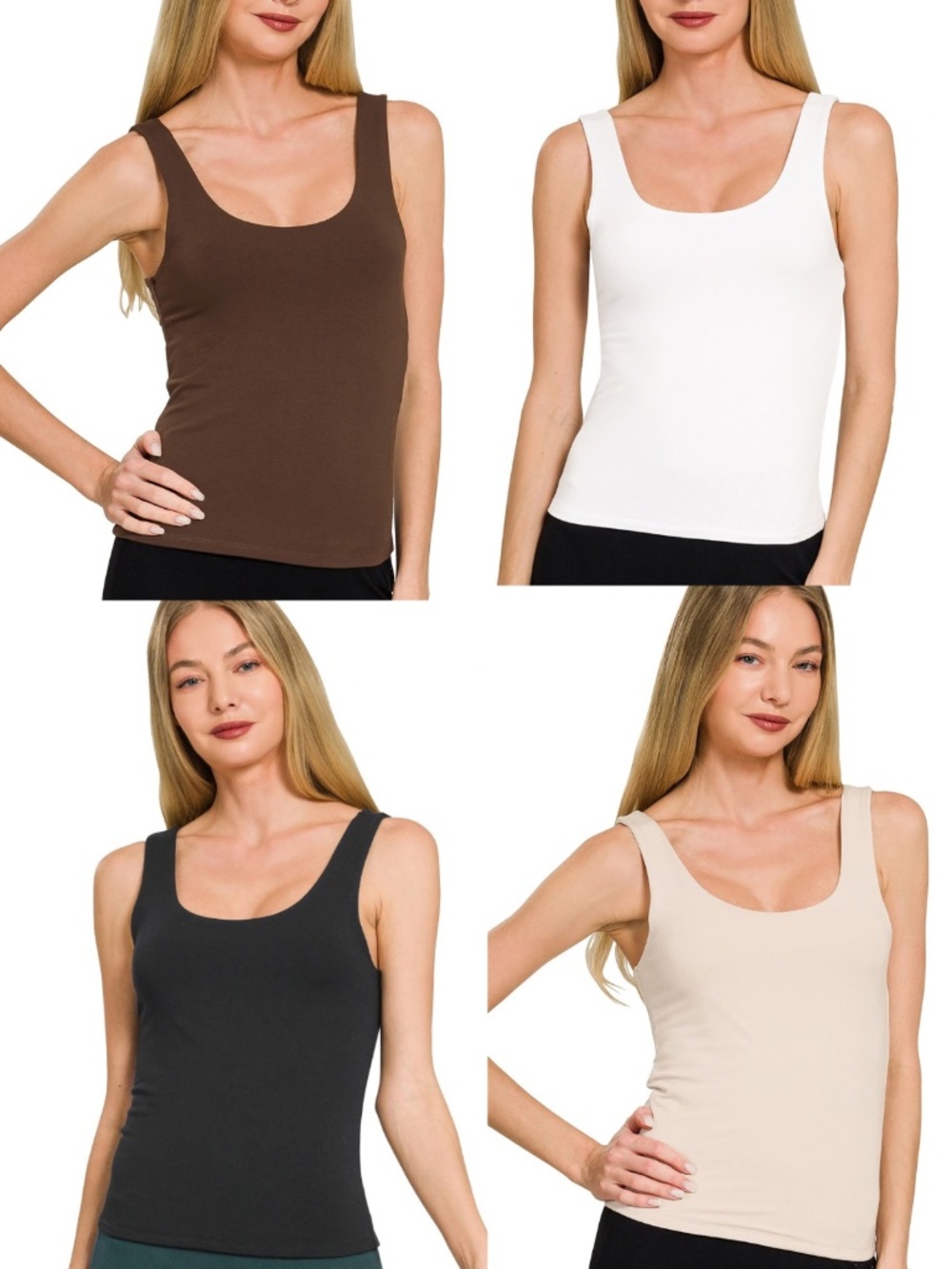 318 - Buttery Soft Double Layered Layering Tank in White, Cream, Brown, or Black